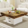 35.43" Coffee Table, Holaki Farmhouse Square Coffee Table with 2 Large Storage Drawers and LED Light, Thick Tabletop Wooden Coffee Table for Living Room Office, Black