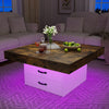 35.43" Coffee Table, Holaki Farmhouse Square Coffee Table with 2 Large Storage Drawers and LED Light, Thick Tabletop Wooden Coffee Table for Living Room Office, Black