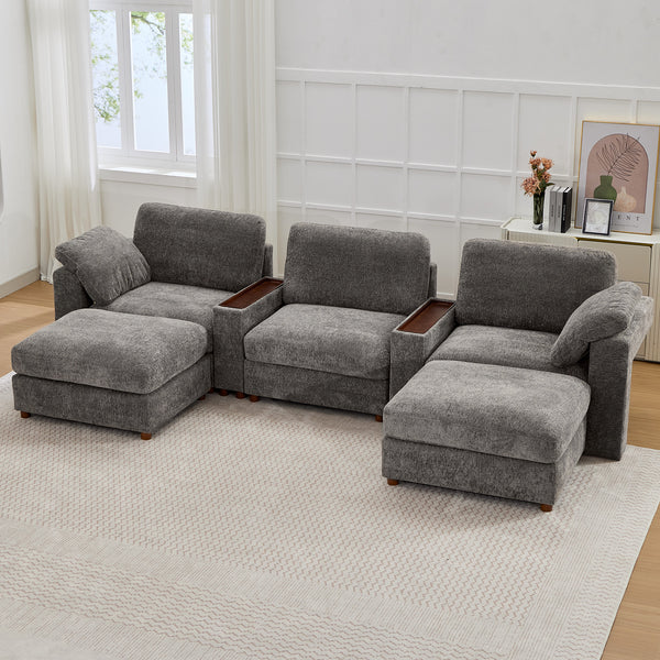 Holaki 138" Oversized Modular Sectional Sofa with 2 Built-in Side Tables, 3 Seat Large Wide Comfy Cloud Couches for Living Room, Sectional Sleeper Sofa with 2 Ottoman & Storage Space