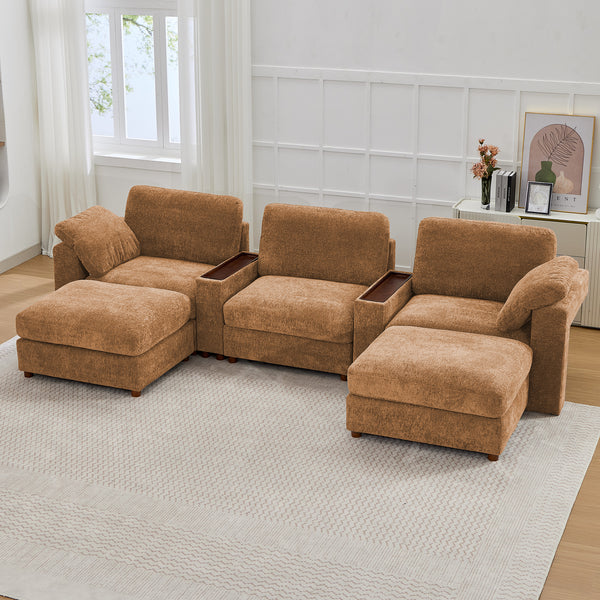 Holaki 138" Oversized Modular Sectional Sofa with 2 Built-in Side Tables, 3 Seat Large Wide Comfy Cloud Couches for Living Room, Sectional Sleeper Sofa with 2 Ottoman & Storage Space