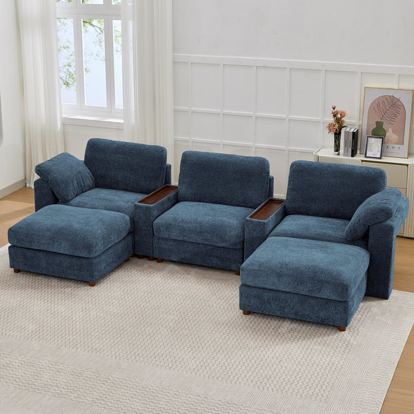 Holaki 138" Oversized Modular Sectional Sofa with 2 Built-in Side Tables, 3 Seat Large Wide Comfy Cloud Couches for Living Room, Sectional Sleeper Sofa with 2 Ottoman & Storage Space