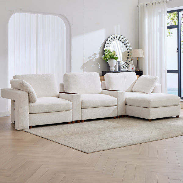Holaki 138" Oversized Modular Sectional Sofa with 2 Built-in Side Tables, 3 Seat Large Wide Comfy Cloud Couches for Living Room, Sectional Sleeper Sofa with 2 Ottoman & Storage Space