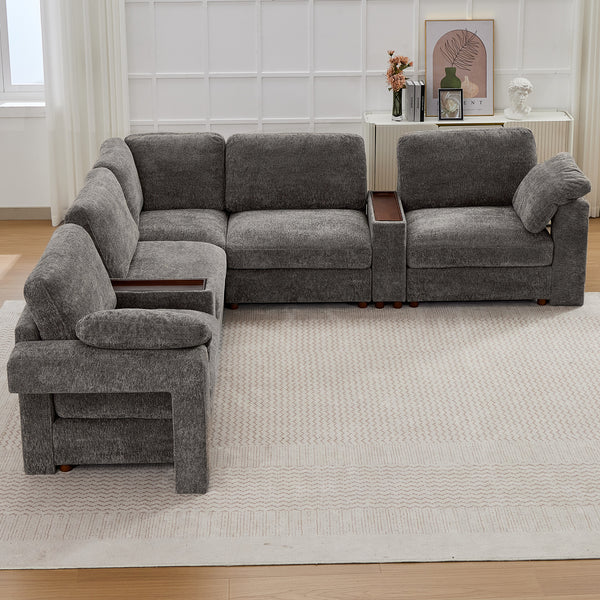 Holaki 138" Oversized Modular Sectional Sofa with 2 Built-in Side Tables, 3 Seat Large Wide Comfy Cloud Couches for Living Room, Sectional Sleeper Sofa with 2 Ottoman & Storage Space
