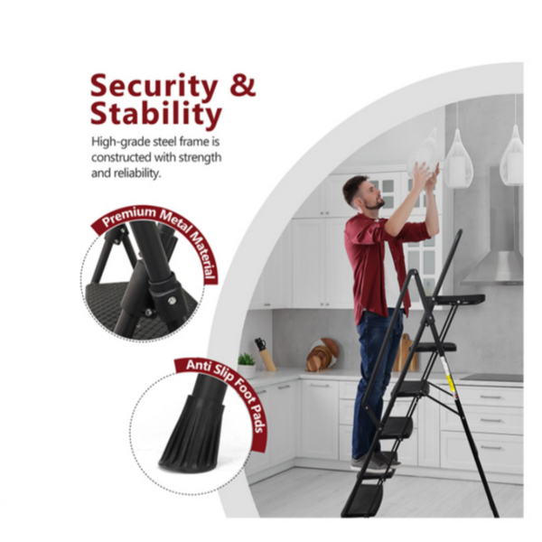 5 Step Ladder with Handrails, Holaki Folding Step Stool with Widened Anti-Slip Pedal, 500lbs Lightweight Step Ladder 6 Step Folding, Multi-Use for Home Kitchen Pantry Office, Black