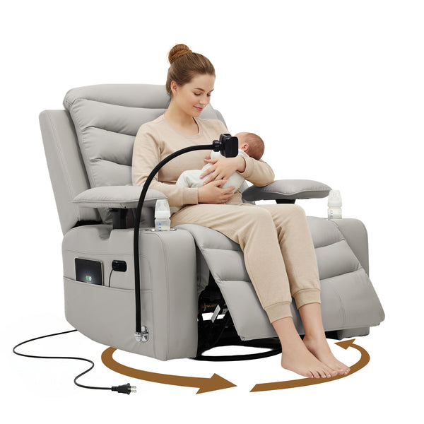 Holaki Power Recliner Nursery Chair, 270° Swivel Glider Rocking Chair with Adjustable 3D Armrests, Lumbar Pillow, 400 lbs