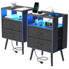 Nightstand Set of 2, Holaki Nightstand with Charging Station for Bedroom, Night Stand with LED Light & Fabric Drawers, Dresser Bedside Table for Living Room, Black
