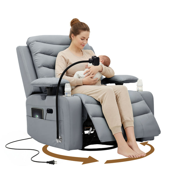 Holaki Power Recliner Nursery Chair, 270° Swivel Glider Rocking Chair with Adjustable 3D Armrests, Lumbar Pillow, 400 lbs