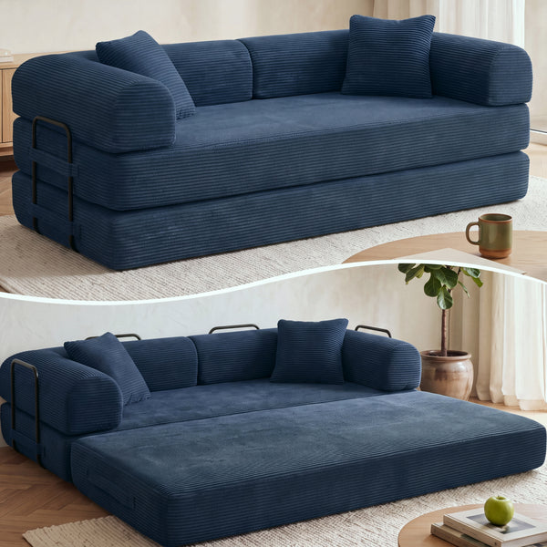 3-in-1 Convertible Sleeper Sofa Bed with Pillows - 78" Corduroy Folding Couch for Living Room, Bedroom
