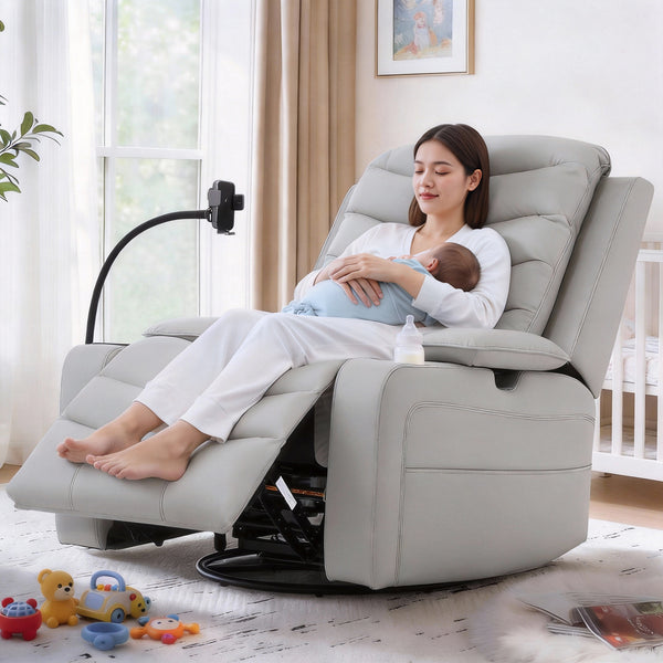 Holaki Power Recliner Chair, 270° Swivel Recliner with Heat & Lumbar Support, Modern Chenille Rocker Recliner Nursery Chair with Smart Cup Holder & Adjustable Armrests for Nursing