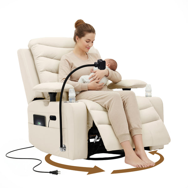 Holaki Power Recliner Nursery Chair, 270° Swivel Glider Rocking Chair with Adjustable 3D Armrests, Lumbar Pillow, 400 lbs