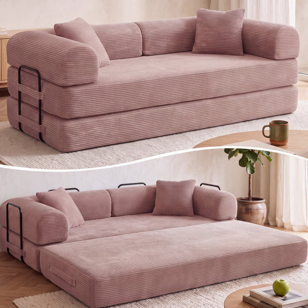 3-in-1 Convertible Sleeper Sofa Bed with Pillows - 78" Corduroy Folding Couch for Living Room, Bedroom