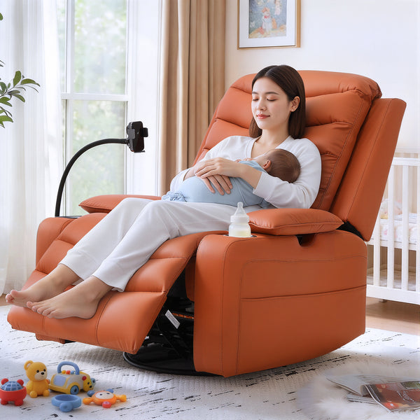 Holaki Power Recliner Chair, 270° Swivel Recliner with Heat & Lumbar Support, Modern Chenille Rocker Recliner Nursery Chair with Smart Cup Holder & Adjustable Armrests for Nursing