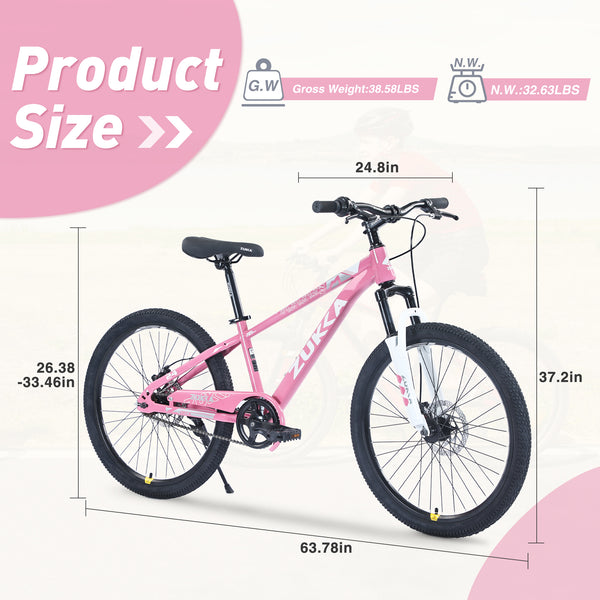 Holaki 24-Inch Kids Mountain Bike for Boys & Girls Ages 9–12, Durable Steel Frame Kid Bicycle with Suspension Fork, Double Disc Brakes, Adjustable Saddle & Handlebar