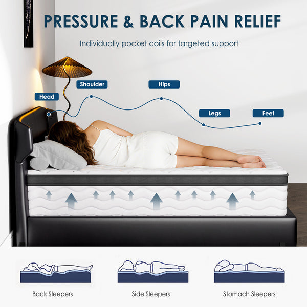 Queen Mattress, Holaki 10 Inch Queen Size Hybrid Memory Foam Mattress in a Box, Individually Wrapped Pocket Springs Mattress, Medium Firm Mattress for Pressure Relief, Strong Edge Support
