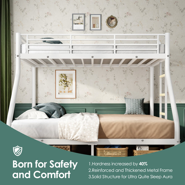 Holaki Twin Over Full Metal Bunk Bed, with Built in Ladder & Guardrails Metal Bunk Bed Frame, Noise Free & Easy Assembly Strudy Metal Bunk Bed with Support Leg