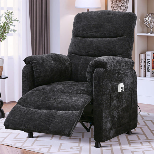 Electric Power Recliner Chair, Modern Chenille Fabric Recliner with Side Pocket & Remote, Nursery Recliner Chair for Living Room Small Space