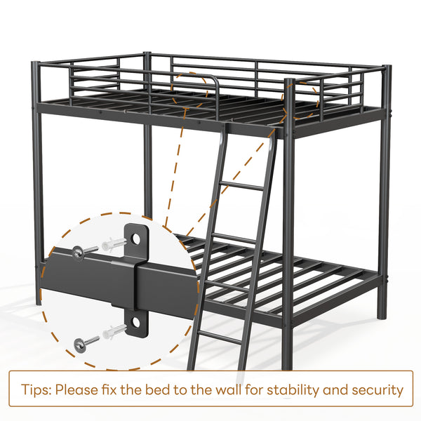 Holaki Twin Over Twin Metal Bunk Bed, with Ladder & Guardrails Metal Bunk Bed Frame, Noise Free & Easy Assembly Strudy Metal Bunk Bed with Support Leg, Black