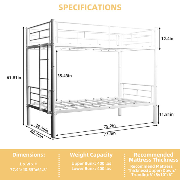 Holaki Twin Over Twin Metal Bunk Bed, with Ladder & Guardrails Metal Bunk Bed Frame, Noise Free & Easy Assembly Strudy Metal Bunk Bed with Support Leg