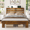 Wood Full Bed Frame with Headboard, Holaki Rustic Farmhouse Platform Bed Frame with USB Port & LED Lights, Heavy-Duty Wood & Metal Frame, No Box Spring Needed, Easy Assembly