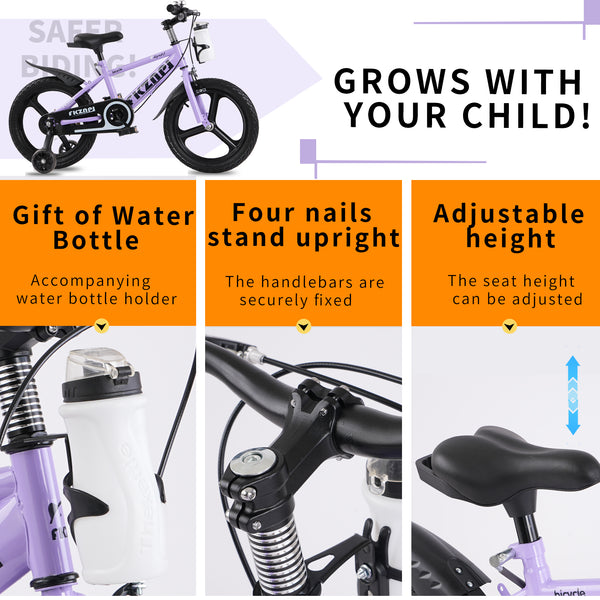 Holaki 18 Inch Kids Bike with Training Wheels & Handbrake for 5-9 Years Old Boys&Girls, Kids Bicycle Adjustable Seat with High Carbon Steel Frame, Water Bottle & Night Glow for Birthday Gift