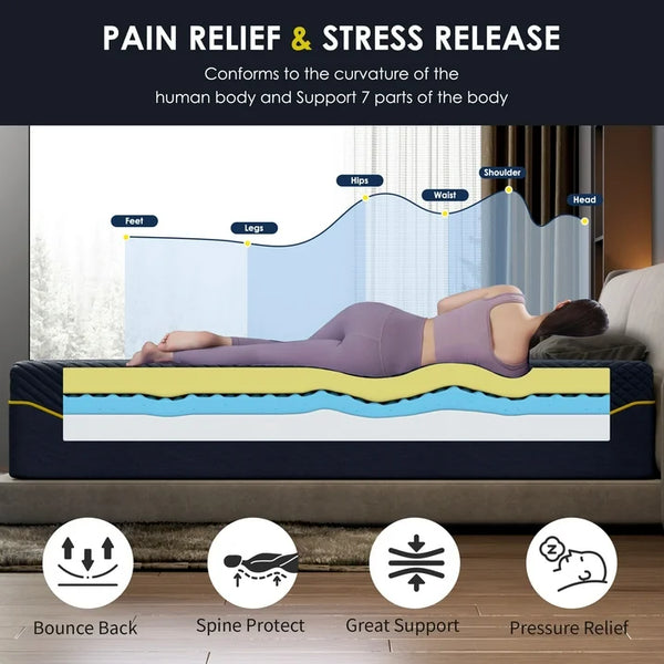 Mattress, Holaki Gel Memory Foam with Bamboo Charcoal Silicone Mattress in a Box, Medium Firm, CertiPUR-US