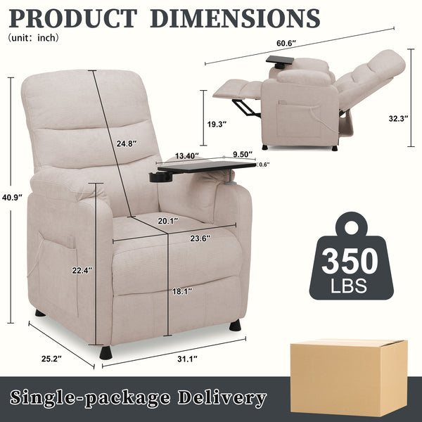 Power Recliner Chair, Nursery Recliner Chair with Swivel Tray Table & Cup Holder, Modern Chenille Fabric Electric Recliner with Side Pocket & Remote for Living Room Small Space