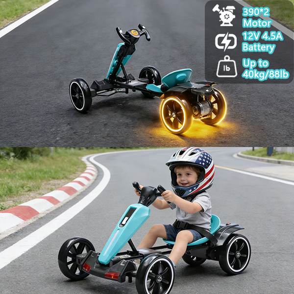Holaki 12V Kids Electric Go Kart, Battery Powered Ride On Toy with Adjustable Seat, Music & LED Lights, Forward/Backward, EVA Wheels, Pedal Go Kart Electric Car for Kids Boys Girls Ages 3-6