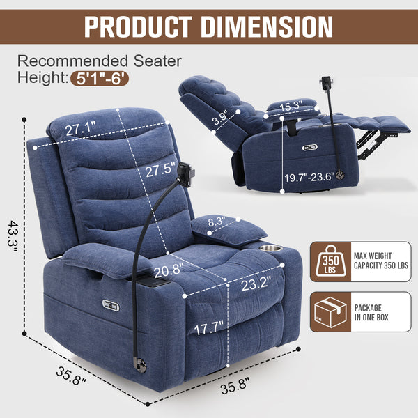 Holaki Power Recliner Chair, 270° Swivel Recliner with Heat & Lumbar Support, Modern Chenille Rocker Recliner Nursery Chair with Smart Cup Holder & Adjustable Armrests for Nursing