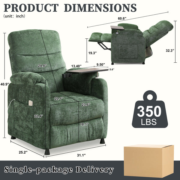 Power Recliner Chair, Nursery Recliner Chair with Swivel Tray Table & Cup Holder, Modern Chenille Fabric Electric Recliner with Side Pocket & Remote for Living Room Small Space