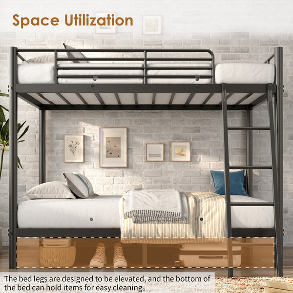 Holaki Twin Over Twin Metal Bunk Bed, with Ladder & Guardrails Metal Bunk Bed Frame, Noise Free & Easy Assembly Strudy Metal Bunk Bed with Support Leg, Black
