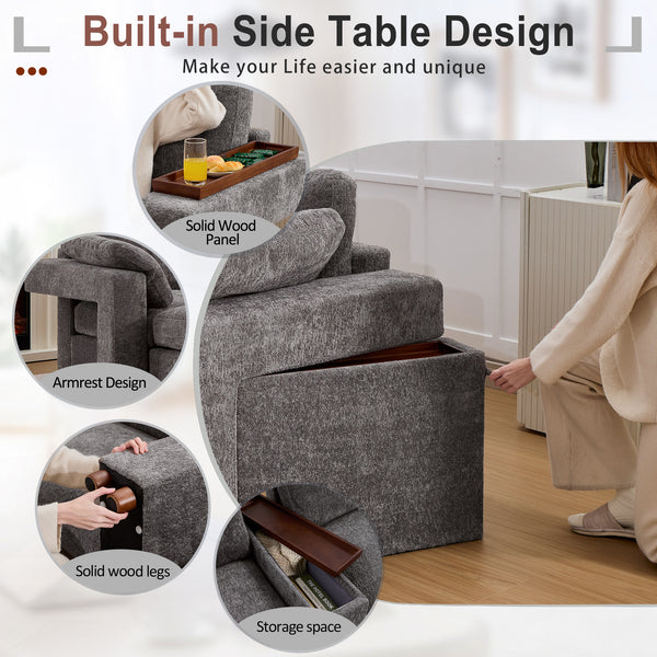 Holaki 138" Oversized Modular Sectional Sofa with 2 Built-in Side Tables, 3 Seat Large Wide Comfy Cloud Couches for Living Room, Sectional Sleeper Sofa with 2 Ottoman & Storage Space