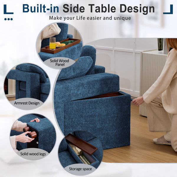 Holaki 138" Oversized Modular Sectional Sofa with 2 Built-in Side Tables, 3 Seat Large Wide Comfy Cloud Couches for Living Room, Sectional Sleeper Sofa with 2 Ottoman & Storage Space