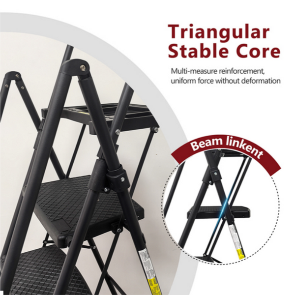 5 Step Ladder with Handrails, Holaki Folding Step Stool with Widened Anti-Slip Pedal, 500lbs Lightweight Step Ladder 6 Step Folding, Multi-Use for Home Kitchen Pantry Office, Black