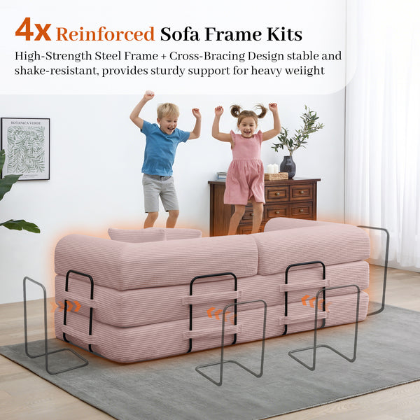 3-in-1 Convertible Sleeper Sofa Bed with Pillows - 78" Corduroy Folding Couch for Living Room, Bedroom