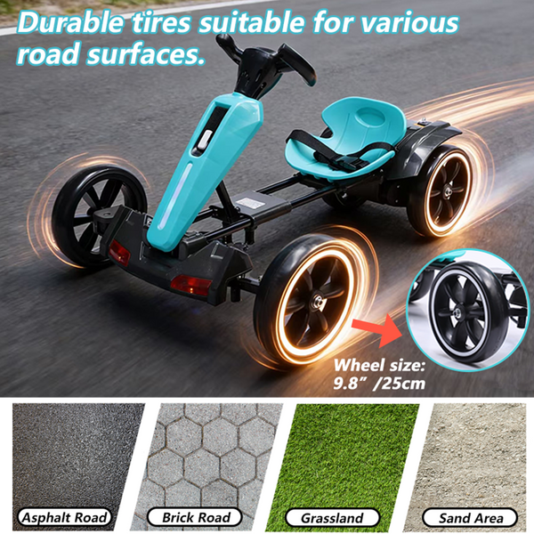 Holaki 12V Kids Electric Go Kart, Battery Powered Ride On Toy with Adjustable Seat, Music & LED Lights, Forward/Backward, EVA Wheels, Pedal Go Kart Electric Car for Kids Boys Girls Ages 3-6
