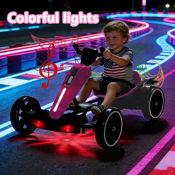 Holaki 12V Kids Electric Go Kart, Battery Powered Ride On Toy with Adjustable Seat, Music & LED Lights, Forward/Backward, EVA Wheels, Pedal Go Kart Electric Car for Kids Boys Girls Ages 3-6