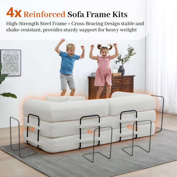 3-in-1 Convertible Sleeper Sofa Bed with Pillows - 78" Corduroy Folding Couch for Living Room, Bedroom
