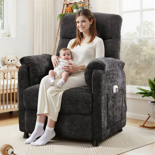 Electric Power Recliner Chair, Modern Chenille Fabric Recliner with Side Pocket & Remote, Nursery Recliner Chair for Living Room Small Space