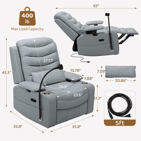 Holaki Power Recliner Nursery Chair, 270° Swivel Glider Rocking Chair with Adjustable 3D Armrests, Lumbar Pillow, 400 lbs
