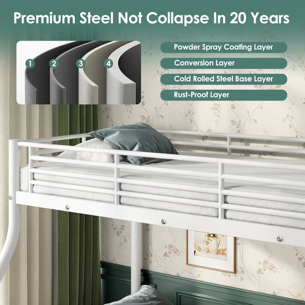 Holaki Twin Over Full Metal Bunk Bed, with Built in Ladder & Guardrails Metal Bunk Bed Frame, Noise Free & Easy Assembly Strudy Metal Bunk Bed with Support Leg