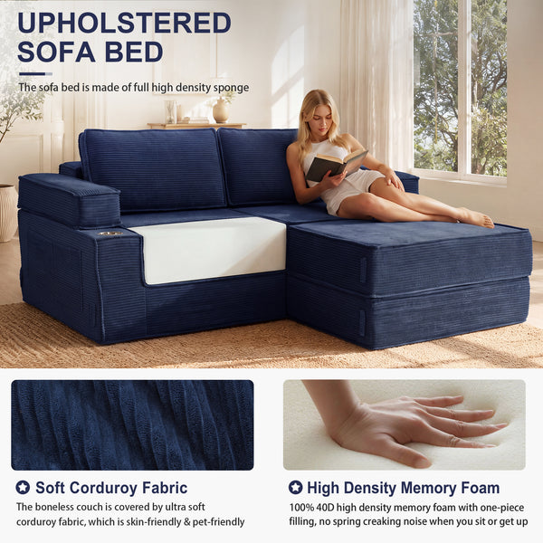 Holaki 5 in 1 Modular Sectional Sofa with Movable Ottoman, L-Shaped Convertible Boneless Couch for Living Room, Corduroy Deep Seat Sofa