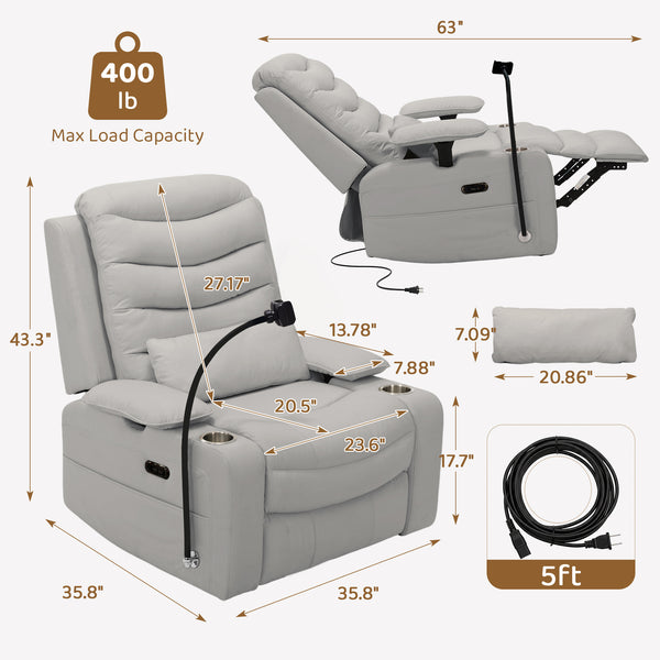 Holaki Power Recliner Nursery Chair, 270° Swivel Glider Rocking Chair with Adjustable 3D Armrests, Lumbar Pillow, 400 lbs