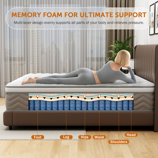 12 Inch Queen Size Mattress, Holaki Hybrid Memory Foam Mattress in a Box with Pocket Springs for Cool Night & Pressure Relief, Queen Mattress Medium Firm, CertiPUR-US & OEKO-TEX