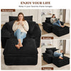 47" Oversized Chaise Lounge Chair Indoor, Holaki Fluffy Corduroy Upholstered Springs Sofa Bed with Ottoman & Pillows, Modern Comfy Cloud Sofas Couches for Living Room, Bedroom
