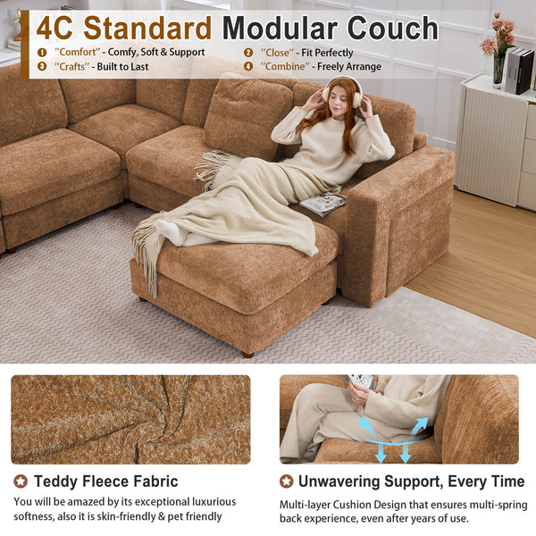 Holaki 138" Oversized Modular Sectional Sofa with 2 Built-in Side Tables, 3 Seat Large Wide Comfy Cloud Couches for Living Room, Sectional Sleeper Sofa with 2 Ottoman & Storage Space