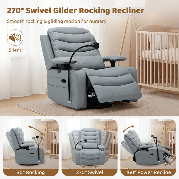 Holaki Power Recliner Nursery Chair, 270° Swivel Glider Rocking Chair with Adjustable 3D Armrests, Lumbar Pillow, 400 lbs