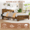 Wood Queen Bed Frame with Headboard, Holaki Rustic Farmhouse Platform Bed Frame with USB Port & 2 Foldable Side Storage Rack, 12 Wood Slats Support, No Box Spring Needed, Easy Assembly