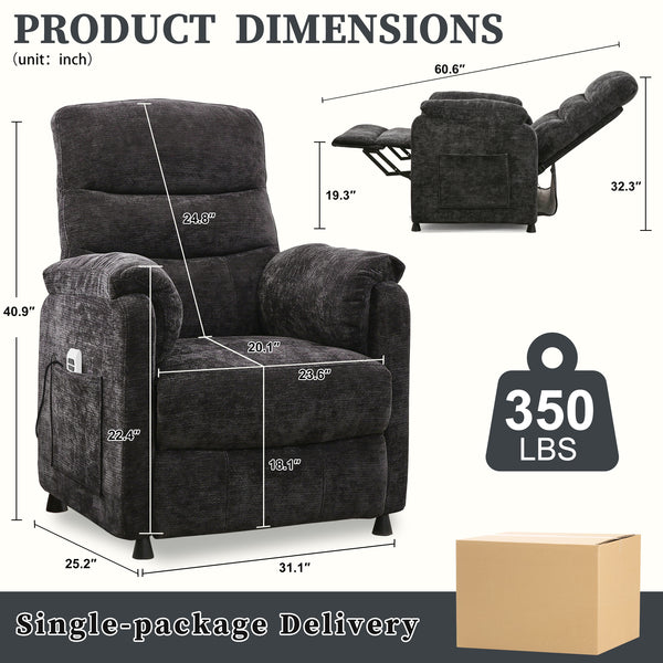 Electric Power Recliner Chair, Modern Chenille Fabric Recliner with Side Pocket & Remote, Nursery Recliner Chair for Living Room Small Space