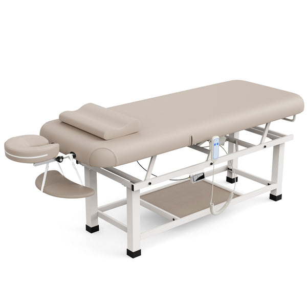 Holaki 75" Electric Massage Table with Adjustable Backrest and Storage Shelf, Height Adjustable Heavy Duty PU Leather Spa Treatment Bed