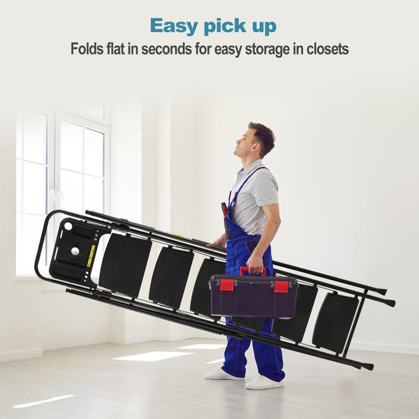 5 Step Ladder with Handrails, Holaki Folding Step Stool with Widened Anti-Slip Pedal, 500lbs Lightweight Step Ladder 6 Step Folding, Multi-Use for Home Kitchen Pantry Office, Black